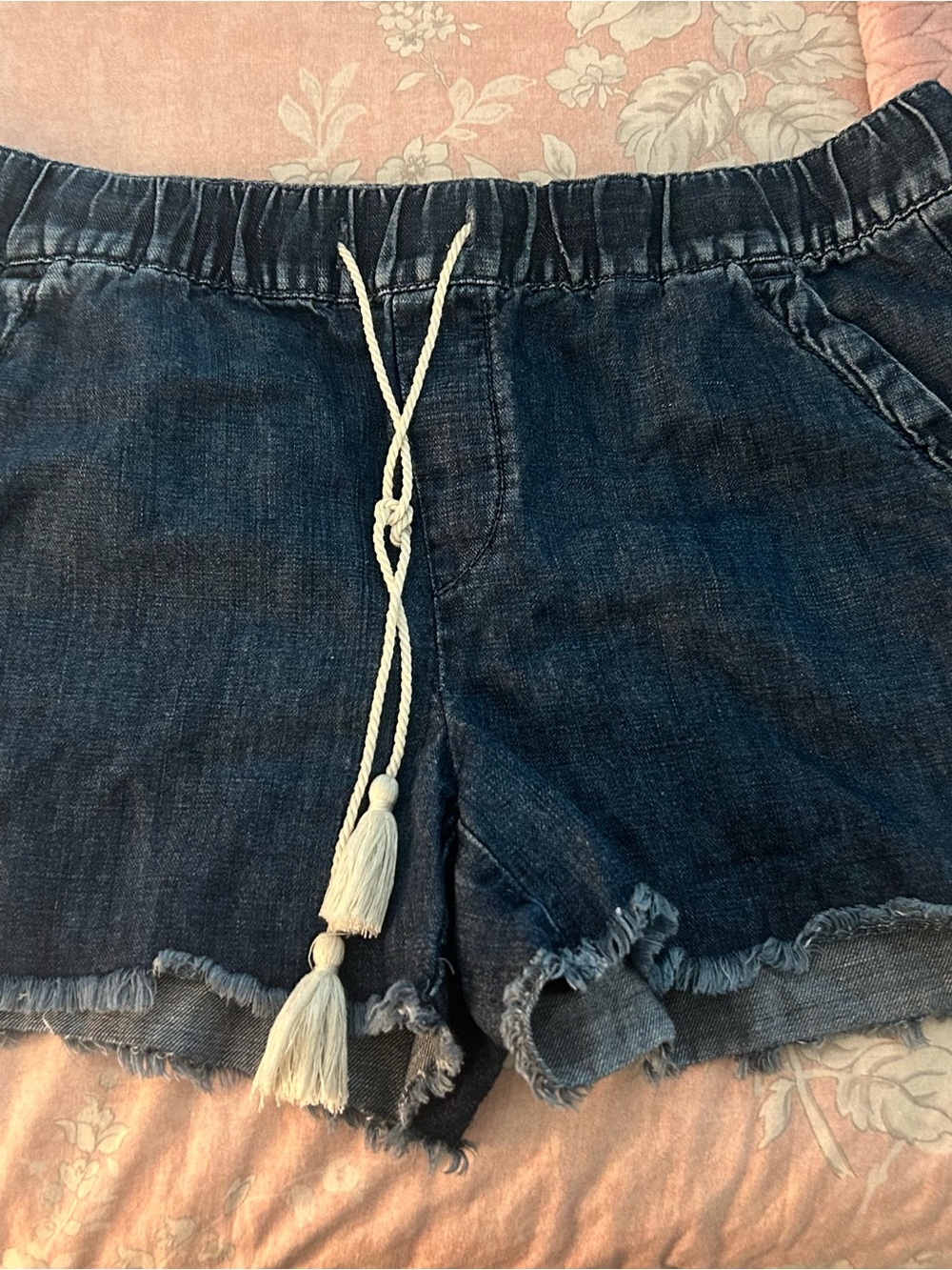 LOFT Dark Blue Denim Drawstring Tassel Shorts